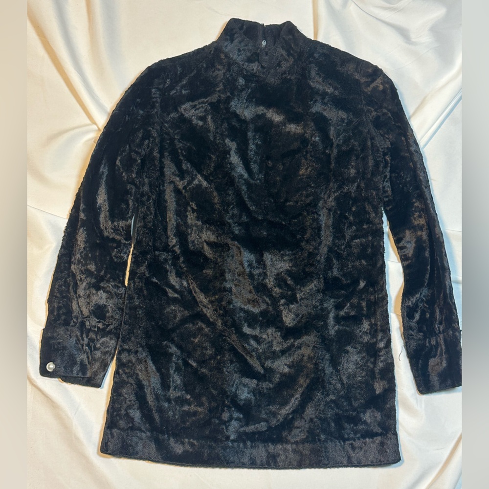 90s vintage black fur/velvet? super mini frock dress. size xs